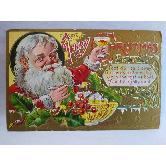 Santa Claus Christmas Postcard Festive Bowl Cocktail Drink St Nicholas Series 3 - Picture 4 of 4